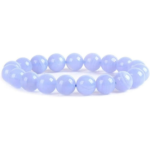 Natural Blue Lace Agate Gemstone 10mm Round Beads Stretch Bracelet 7" Unisex