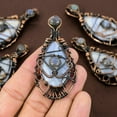 thumbnail image 1 of Natural Blue Lace Agate Gemstone Handmade Copper Wire Wrap Pendant 2.76", 1 of 5
