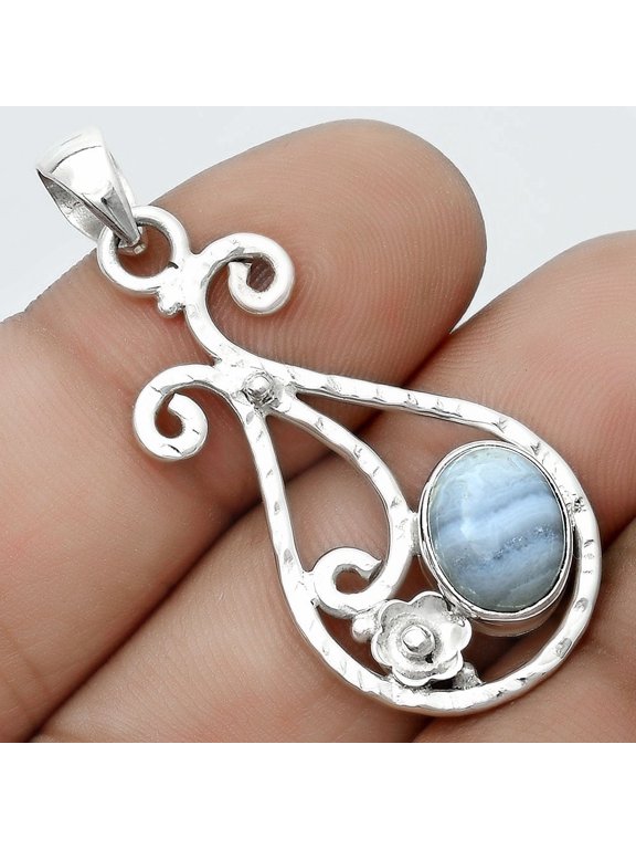 Natural Blue Lace Agate South Africa 925 Sterling Silver Pendant Jewelry P-1714 SDP123894