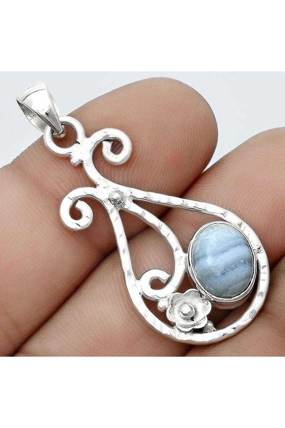 Natural Blue Lace Agate South Africa 925 Sterling Silver Pendant Jewelry P-1714 SDP123894