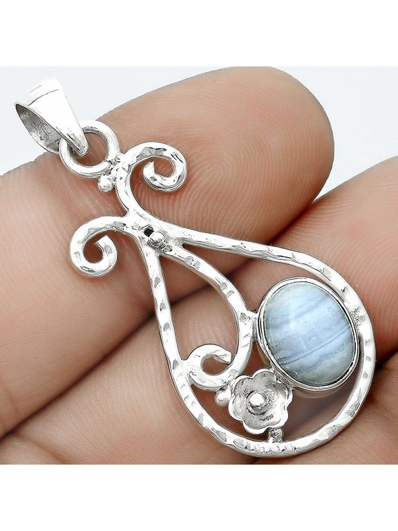 Natural Blue Lace Agate South Africa 925 Sterling Silver Pendant Jewelry P-1714 SDP123902