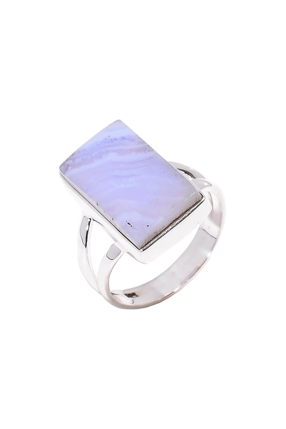 Natural Blue Lace Agate Stone 925 Sterling Silver Handmade Statement Ring Gift Jewelry