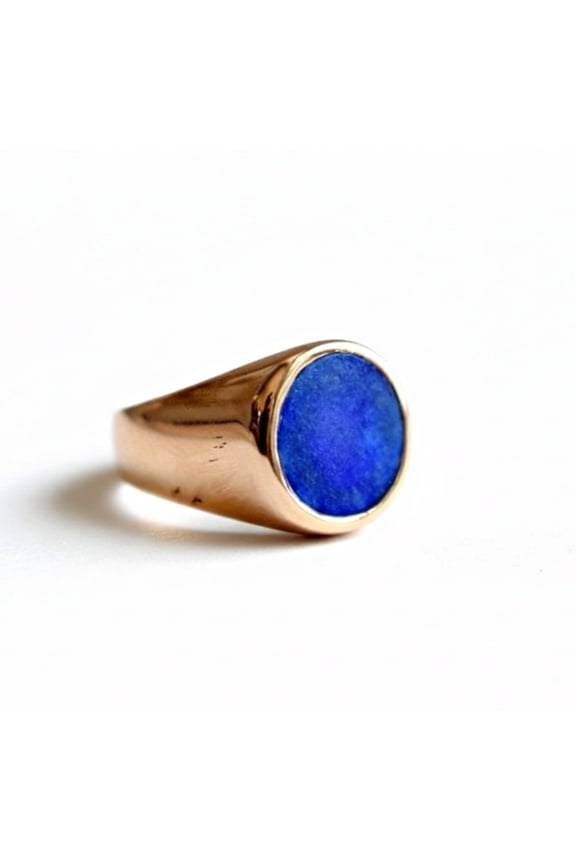 Natural Blue Lapis Lazuli Ring - Solid Pure Copper Jewelry, Handcrafted Round Lapis Signet Ring
