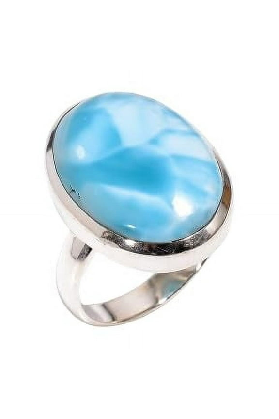 Natural Blue Larimar Stone 925 Sterling Silver Statement Ring Gift Jewelry for Her