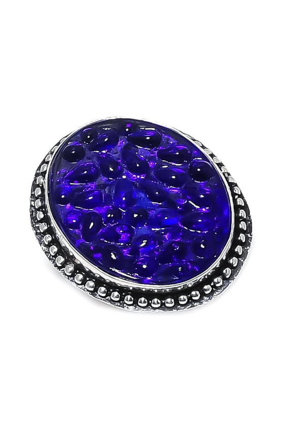 Natural Blue Moldavite Quartz 925 Sterling Silver Jewelry Ring Size 8