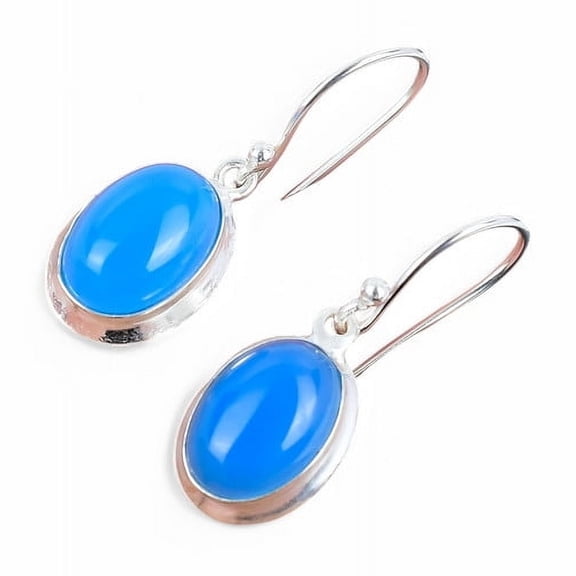 Natural Blue Onyx Oval Shape Cabochon Earrings – 925 Sterling Silver, Handcrafted & Lightweight Jewelry Gift for Brides