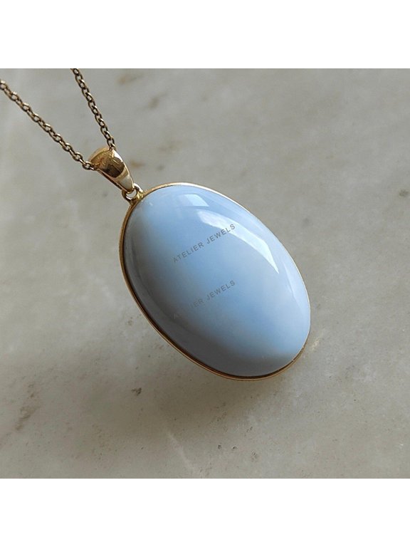 Natural Blue Opal Pendant, 14K Solid Yellow Gold Blue Opal Pendant, October Birthstone Pendant, Blue Opal Jewelry, Christmas Present