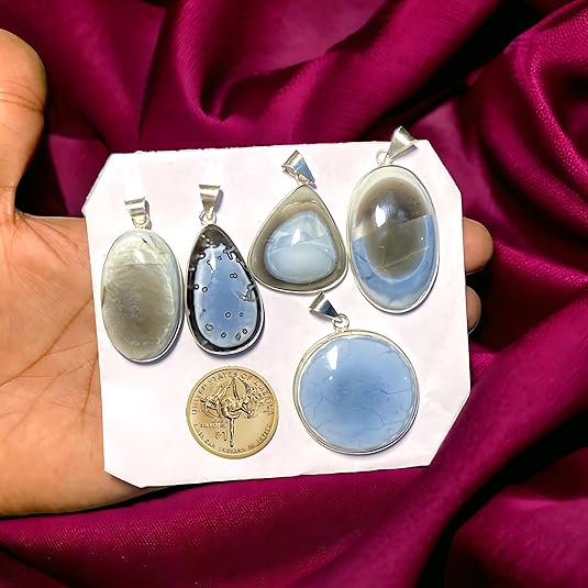 Natural Blue Opal Pendant Lot, 5 pcs Blue Opal Gemstone Pendant, Bulk Pendant Supply, Christmas Gift for Wife, Wholesale Pendant Supply