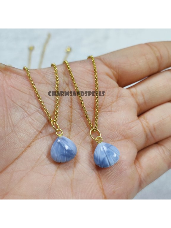 Natural Blue Opal Sea Shell Necklace Gemstone Jewelry Personalized Gifts Perfect Christmas Gift for Her Minimalist Necklace Gifts