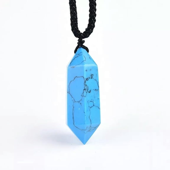 Natural Blue Professional Grade Howlite Turquoise Quartz Crystal Obelisk Pendant Necklace Raw[c922]