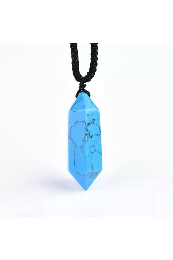 Natural Blue Professional Grade Howlite Turquoise Quartz Crystal Obelisk Pendant Necklace Raw[c922]