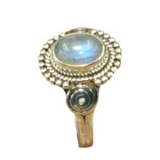 RADHEY KRISHNA JEWELLERS Natural Blue Rainbow Moonstone 925 Sterling Silver Handmade Design Promise Ring