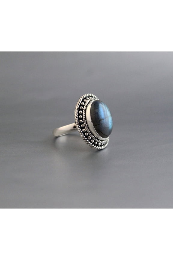 Natural Blue Rainbow Moonstone Ring, 925 Sterling Sliver Ring,Gift For Wife EX GF SI