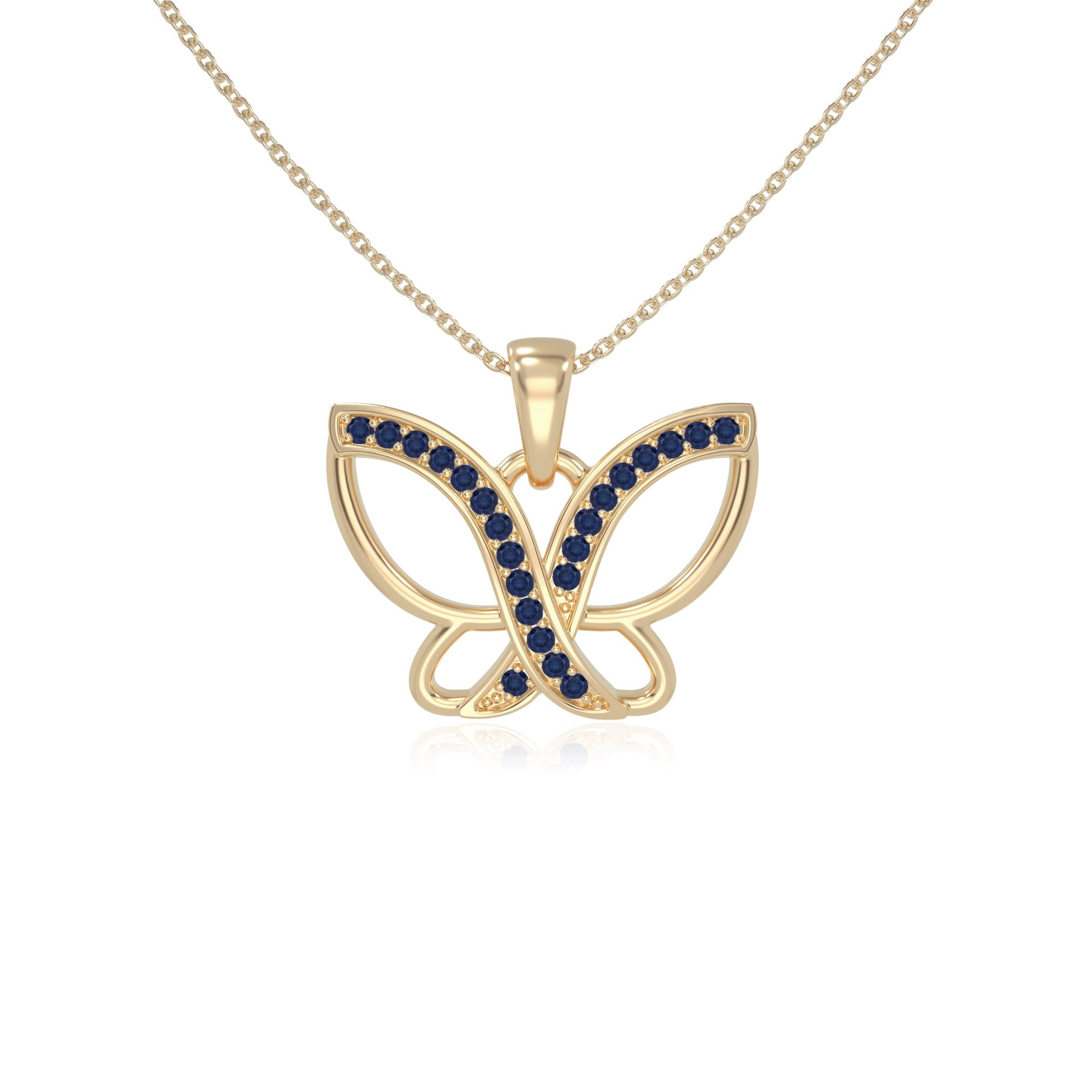 Natural Blue Sapphire Butterfly Pendant Necklaces for Women in 18K Yellow Gold Vermeil, September Birthstone Jewelry Gifts for Her Birthday, Wedding Anniversary, Graduation, Mothers Day, Valentines