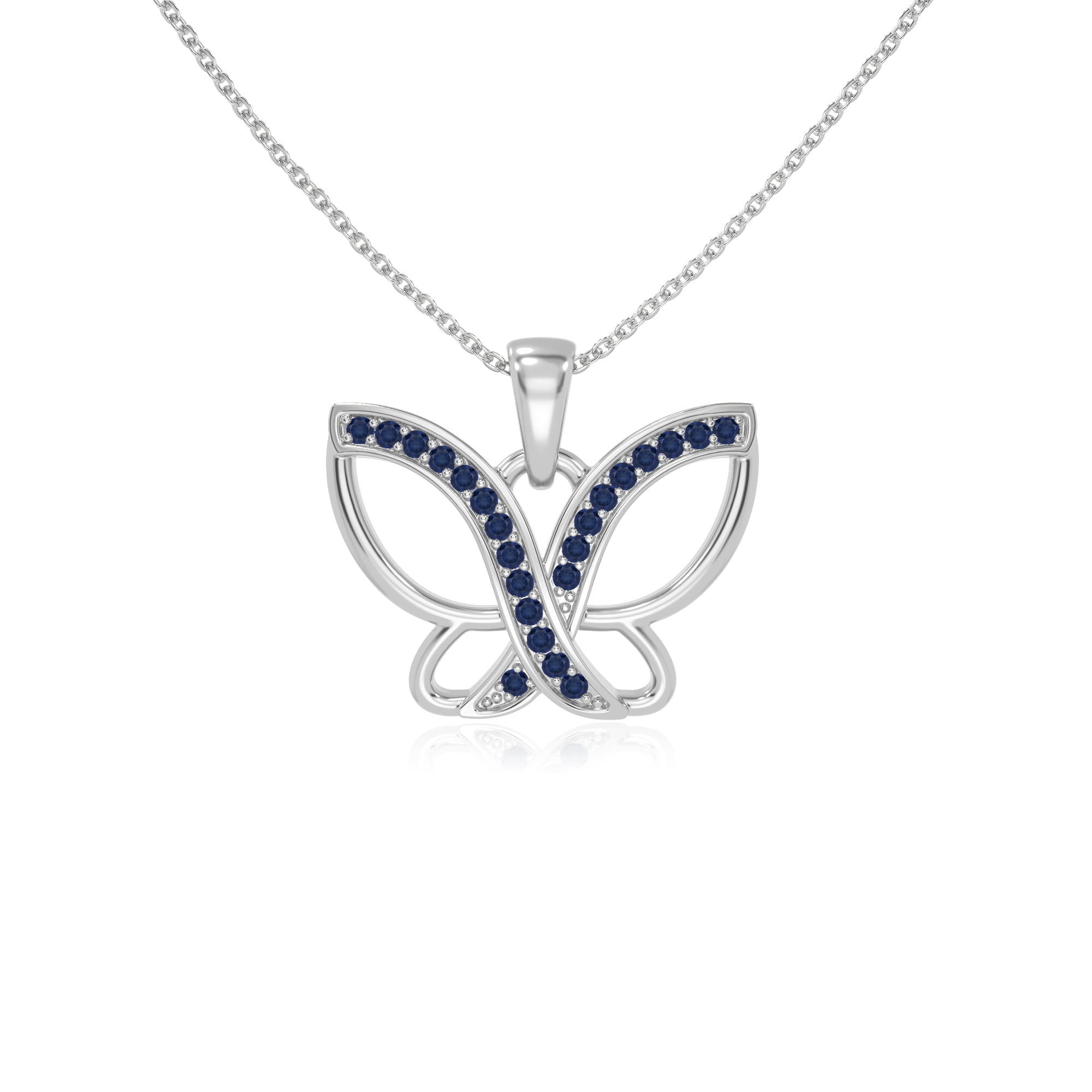 Natural Blue Sapphire Butterfly Pendant Necklaces for Women in Sterling Silver, September Birthstone Jewelry Gifts for Her Birthday, Wedding Anniversary, Graduation, Christmas, Mothers Day,Valentines