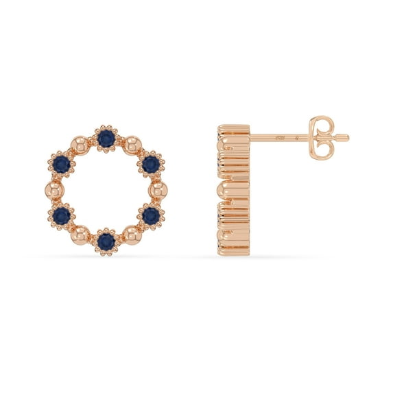 Natural Blue Sapphire Circle of Life Stud Earrings for Women in 18K Rose Gold Vermeil,September Birthstone Jewelry Gifts for Her Birthday,Wedding Anniversary,Party,Christmas,Graduation,Valentine