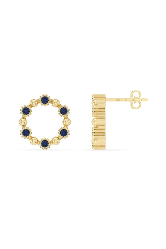 Natural Blue Sapphire Circle Stud Earrings for Women in 18K Yellow Gold Vermeil, September Birthstone Jewelry Gifts for Her Birthday, Wedding Anniversary, Mothers Day, Graduation, Valentines