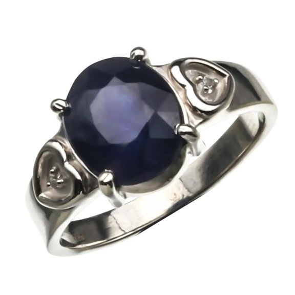 Natural Blue Sapphire Corundum Ring, Blue Sapphire Gemstone Ring, September Birthstone, Fine Ring Women Ring, Gold Micron, 925 Solid Silver, Solitaire Ring, Valentine Heart shape Ring, Wedding Ring