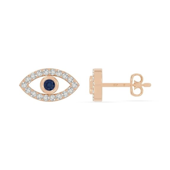 Natural Blue Sapphire Evil Eye Stud Earrings for Women in 18K Rose Gold Vermeil with Moissanite, September Birthstone Jewelry Gifts for Her Birthday, Wedding Anniversary, Party, Mothers Day,Christmas
