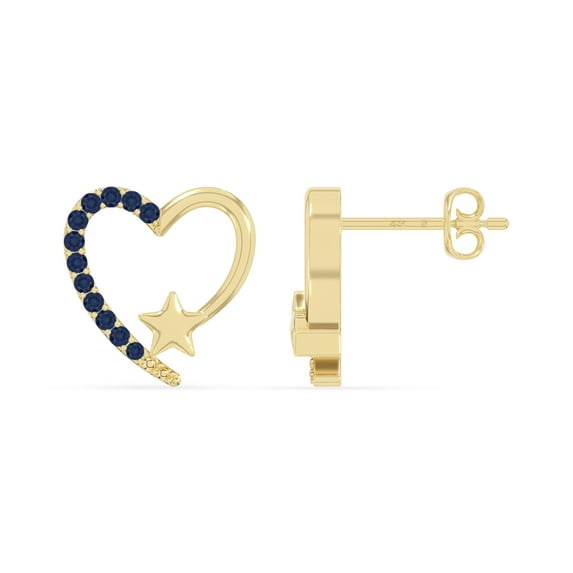 Natural Blue Sapphire Heart Star Earrings for Women in 18K Yellow Gold Vermeil, September Birthstone Jewelry Gifts for Her Birthday, Wedding Anniversary, Mothers Day, Graduation, Valentines