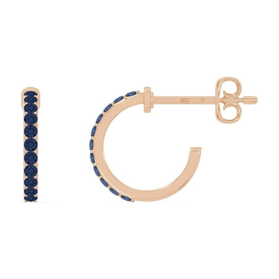 Natural Blue Sapphire Hoop Stud Earrings for Women in 18K Rose Gold Vermeil, September Birthstone Jewelry Gifts for Her Birthday, Wedding Anniversary, Party, Christmas, Graduation, Valentines