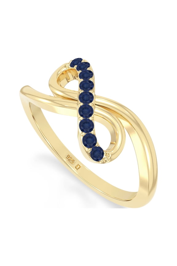 Natural Blue Sapphire Infinity Promise Rings for Women in 18K Yellow Gold Vermeil, September Birthstone Jewelry Gifts for Her Birthday, Wedding Anniversary, Graduation, Mothers Day, Valentines (US-8)