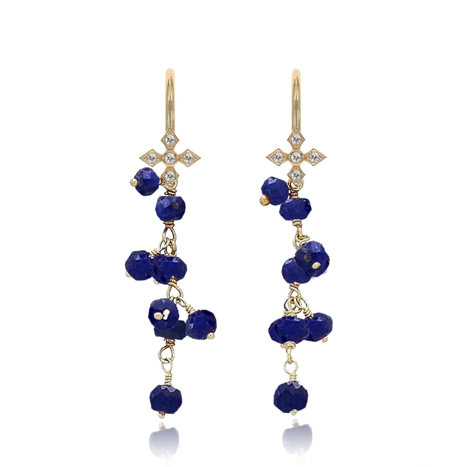ABSHEL Blue Sapphire Earring - Wire Wrap Dangle - 925 Sterling Silver 18K Gold Plated.