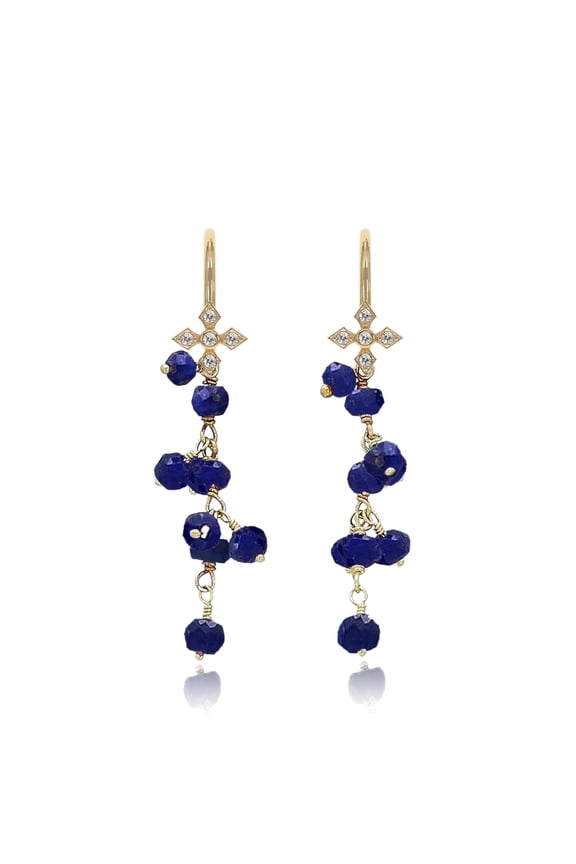 Blue Sapphire Earring - Wire Wrap Dangle - 925 Sterling Silver 18K Gold Plated.