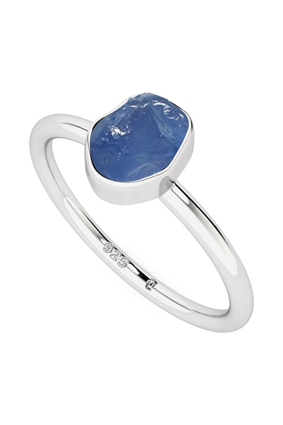 Natural Blue Sapphire Rough Shape Rings in Sterling Silver for Women, September Birthstone Jewelry for Her Birthday, Wedding Anniversary, Christmas, Mothers Day