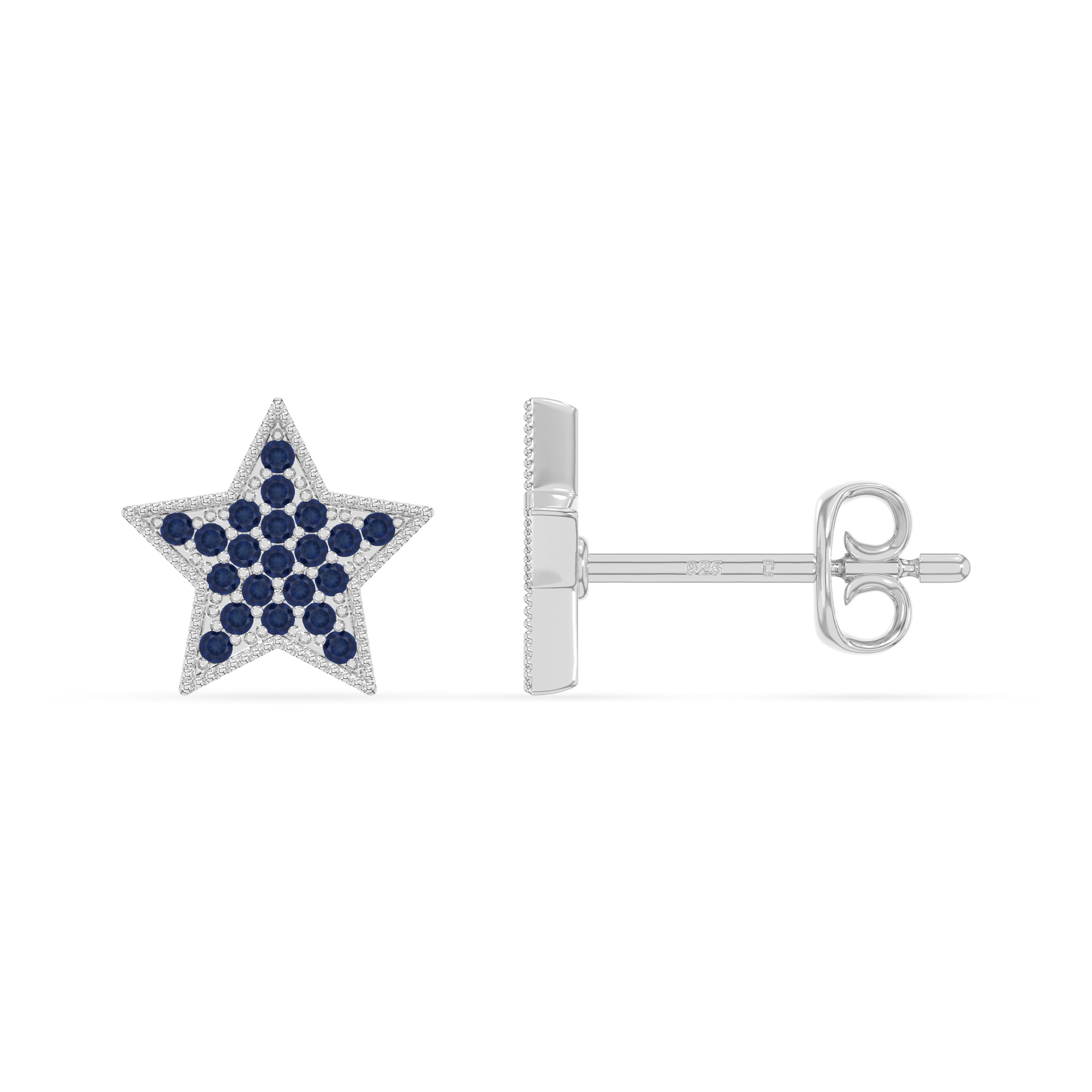 Natural Blue Sapphire Star Stud Earrings for Women in Sterling Silver, September Birthstone Jewelry Gifts for Her Birthday, Wedding Anniversary, Graduation, Christmas, Mothers Day, Valentines