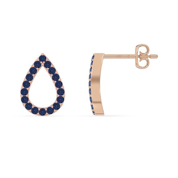 Natural Blue Sapphire Teardrop Stud Earrings for Women in 18K Rose Gold Vermeil, September Birthstone Jewelry Gifts for Her Birthday, Wedding Anniversary, Party, Christmas, Graduation, Valentines