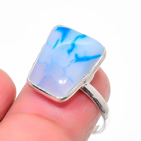 Natural Blue Solar Quartz 925 Sterling Silver Jewelry Ring Size Adjustable