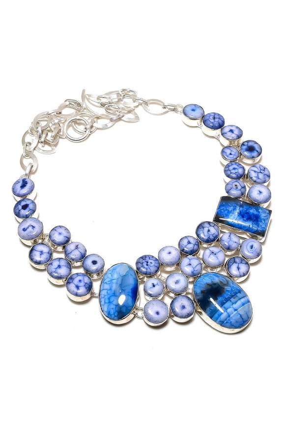 Natural Blue Solar Quartz Gemstone 925 Sterling Silver Necklace 18"