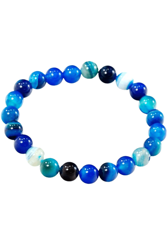 Natural Blue Stripe Agate 8mm Round Shape Smooth Cut Beads Stretchable Bracelet for Men & Women.
