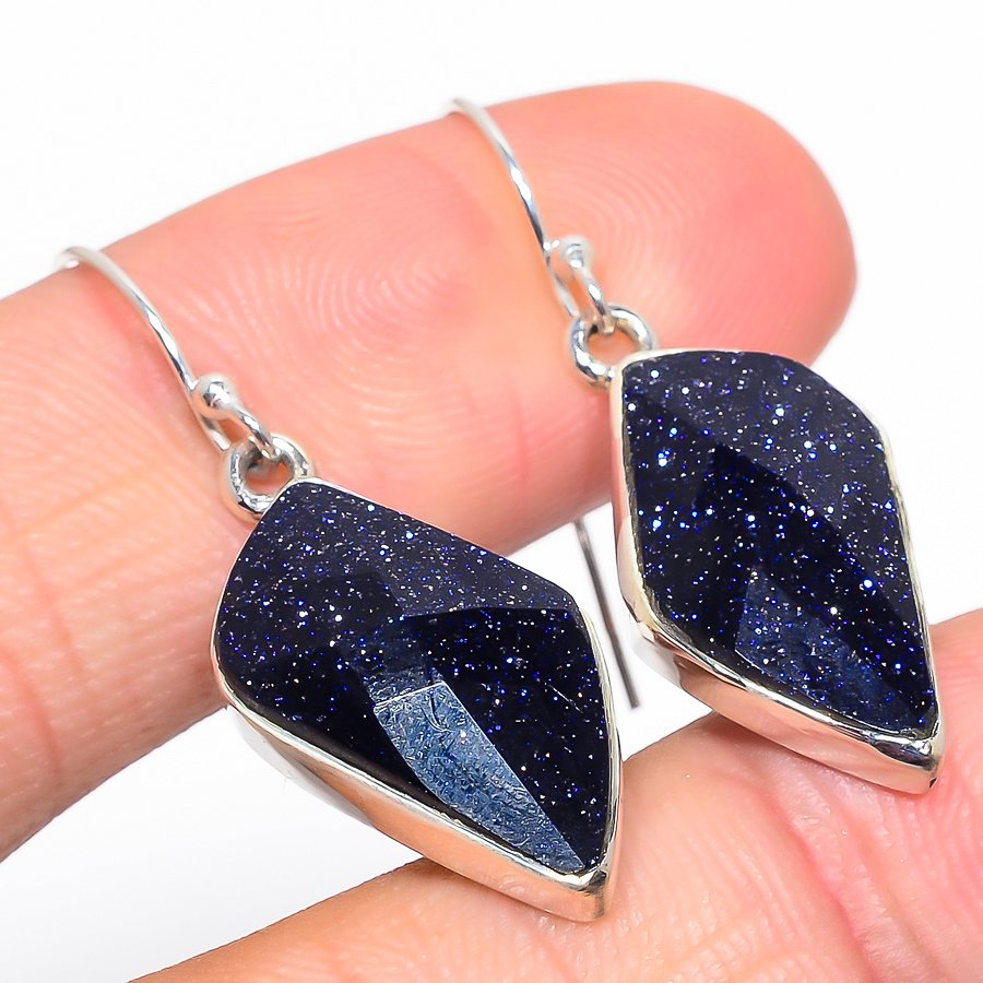 DIVINESILVERUSAINC Natural Blue Sunstone Gemstone 925 Solid Sterling Silver Gift Earring 1.50"