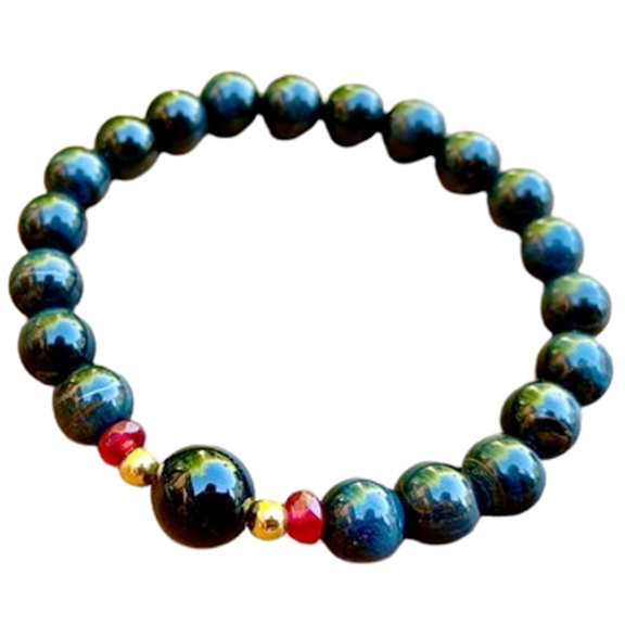 Natural Blue Tigers Eye 8-10mm Round Shape Smooth Cut Beads Stretchable Bracelet for Men & Women.