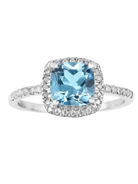 Blue Topaz Halo Ring for Women 925 Sterling Silver 1.75 Ct Moissanite Accent Cushion Cut December Birthstone