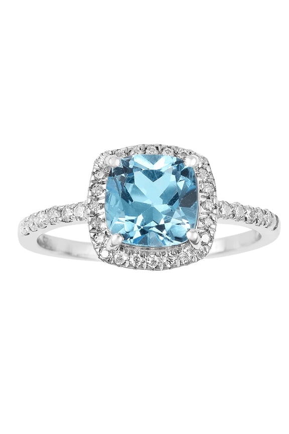 Blue Topaz Halo Ring for Women 925 Sterling Silver 1.75 Ct Moissanite Accent Cushion Cut December Birthstone