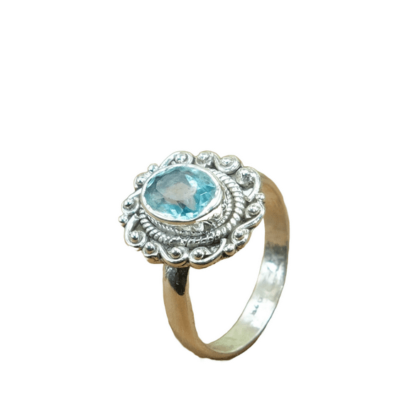 Natural Blue Topaz Gemstone 925 Sterling Silver Handmade Design Ring Gift Jewelry for Women