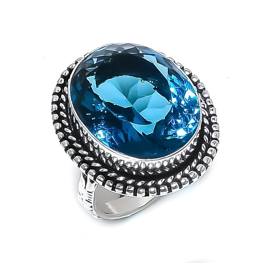 Natural Blue Topaz Gemstone 925 Sterling Silver Jewelry Ring Size 9 ...