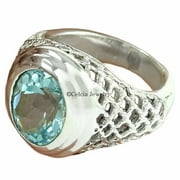 Natural Blue Topaz Gemstone Ring, Solid 925 Sterling Silver, Statement Ring, Blue Stone Awesome Ring, Couples Gifts, Spiritual&nbsp;Gifts, Unique Mens Gifts, November Birthstone blue-topaz, 7