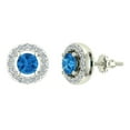thumbnail image 1 of Natural Blue Topaz Halo Stud Diamond Earrings 14K White Gold, 1 of 4