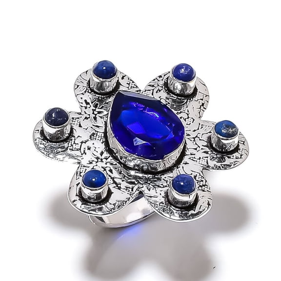 Natural Blue Topaz, Lapis Gemstone 925 Sterling Silver Ring Size 9.5