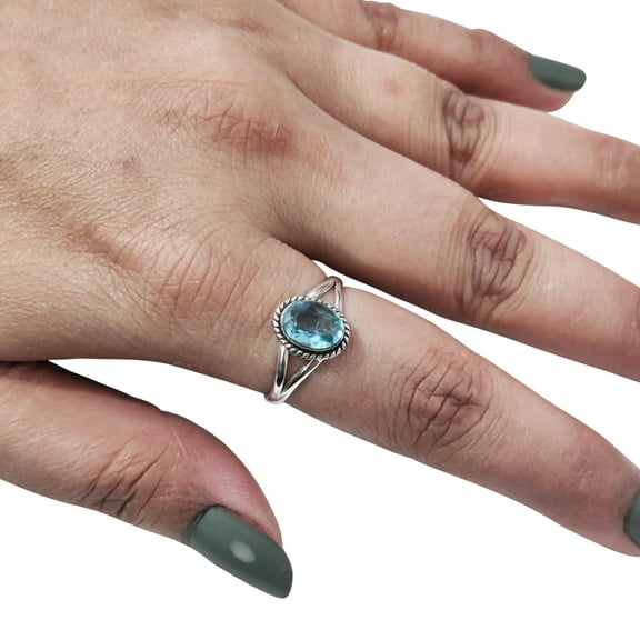 Natural Blue Topaz Ring, AAA Quality Blue Topaz Gemstone Ring, December Birthstone, Adjustable Tiny Ring, Toe Ring, 925 Sterling Silver, Womens Ring, Christmas, Twisted Boho Ring, Handmade Jewelry