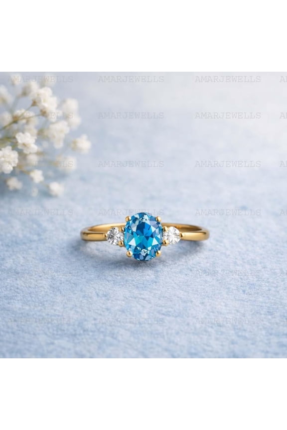 Natural Blue Topaz Ring for Women 925 Sterling Silver Elegant December Birthstone Jewelry Gift