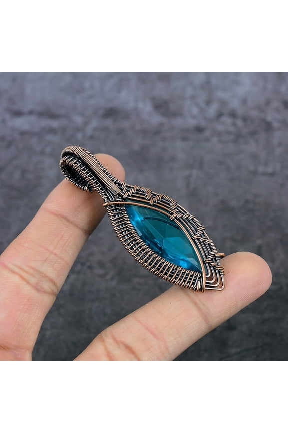 Natural Blue Tourmaline Copper Wire Wrap Gift Jewelry Pendant 2.76"