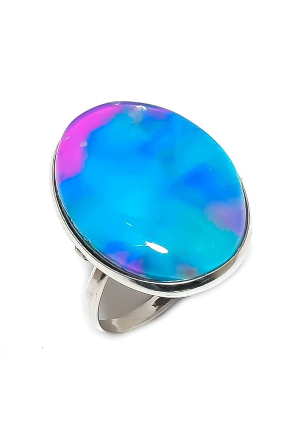 Natural Blue Triplet Opal 925 Sterling Silver Jewelry Ring Size 7.5