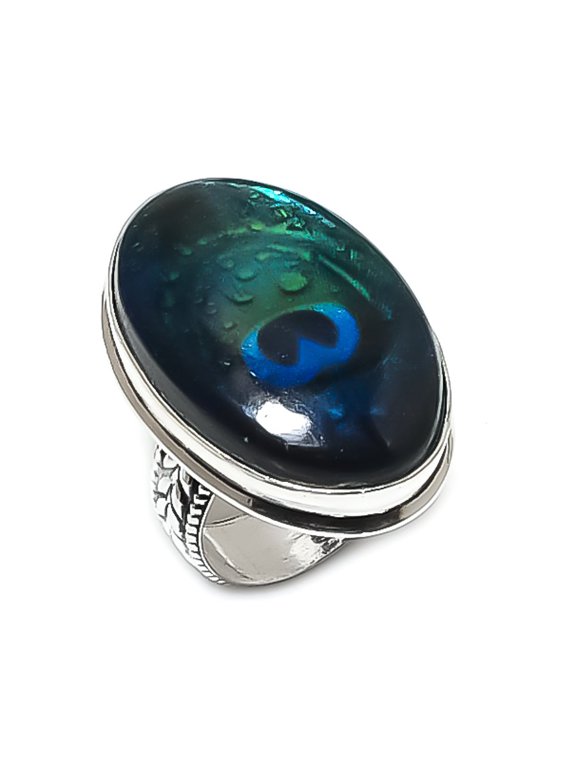 Natural Blue Triplet Opal 925 Sterling Silver Jewelry Ring Size 7.5