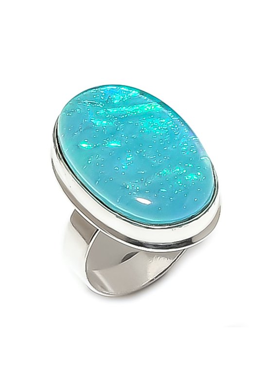 Natural Blue Triplet Opal 925 Sterling Silver Jewelry Ring Size 9.5