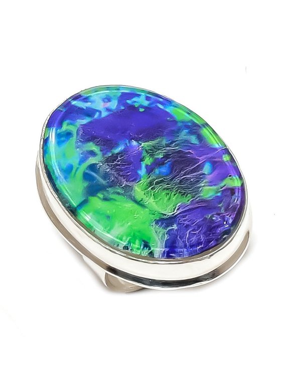 Natural Blue Triplet Opal Gemstone 925 Sterling Silver Jewelry Ring Size 8